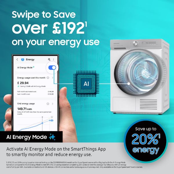 Samsung DV90T6240LB/S1 9kg AI Energy Smart Heat Pump Tumble Dryer in Black_ai energy mode