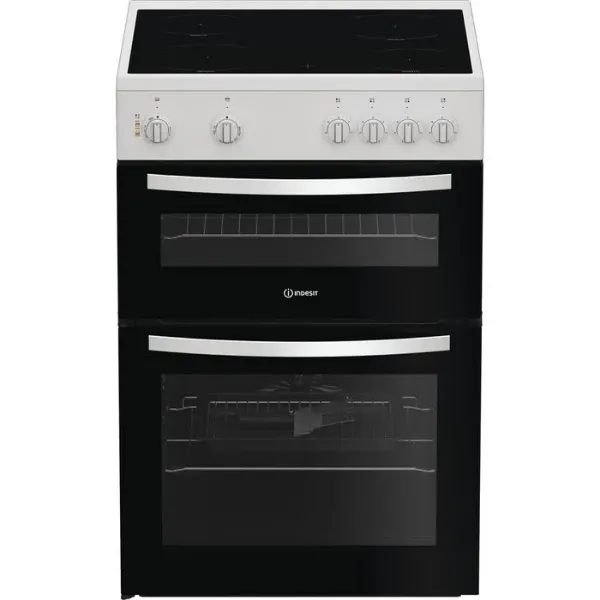 Indesit IDE6VMW 60cm Electric Double Cooker with Ceramic Hob - White_main