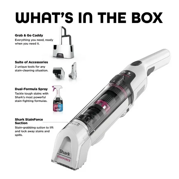 Shark HX100UKT Shark StainForce Cordless Stain-Destroying Spot Cleaner - White_box contents