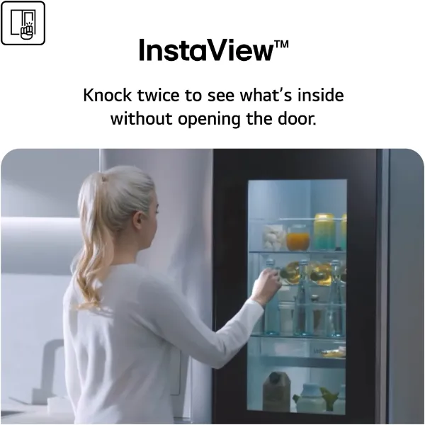LG GSGV80PYLL 635L InstaView™ Side-By-Side American Style Fridge Freezer in Prime Silver_instaview