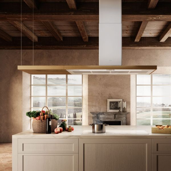 Elica BIO-ISLAND-BLK 120cm Island Cooking Hood in Black/Oak Wood