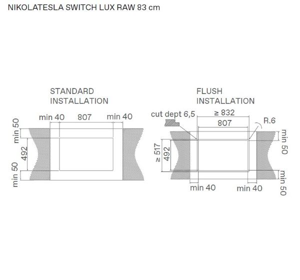 Elica NT-SW-LUX-RA-BA NikolaTesla Switch Lux Raw 83cm Induction Venting Hob with Back Aspiration Kit – Matt Black Glass