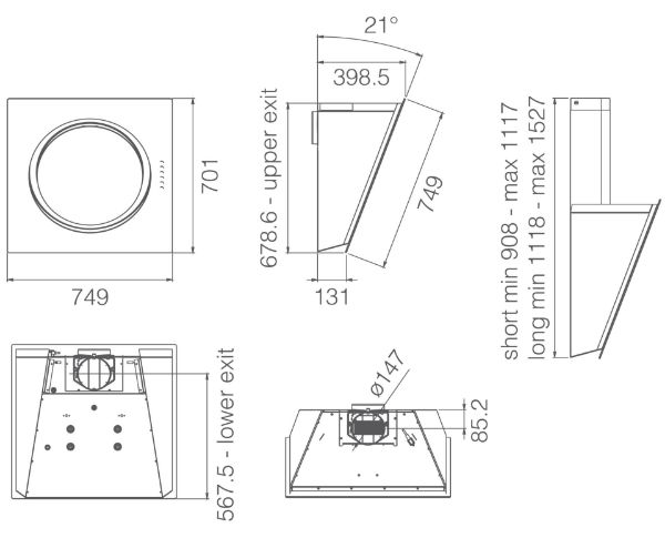 Elica OM-AIR-AT-WH Om Air 75cm Wall Mounted Cooker Hood in White
