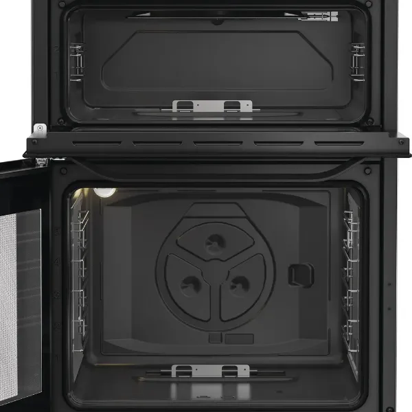 Hotpoint HTG6GDCB1 60cm Gas Twin Cooker with Glass Lid in Black