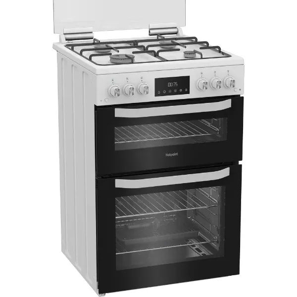 Hotpoint HTG6GDCW 60cm Gas Twin Cooker with Glass Lid in White