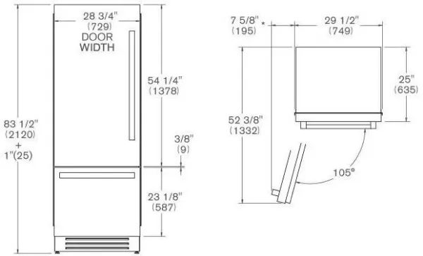 BertazzoniREF755BBLXTT 75cm Premium Fridge Freezer Left Hand Hinged in Stainless Steel