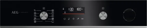 AEG GR6PB52FSB 59.6cm Built In Electric Single Oven - Gloss Black with Steel Trim