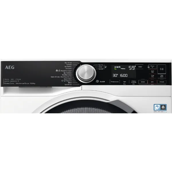 AEG LWR8516O5UD 8000 PowerCare 10kg 6kg Washer Dryer 1600rpm White_Control Panel Close Up