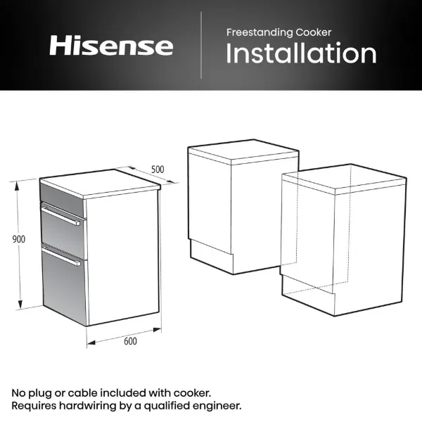 Hisense HDCEC5C10B 50cm Double Oven Electric Cooker with Ceramic Hob - Black