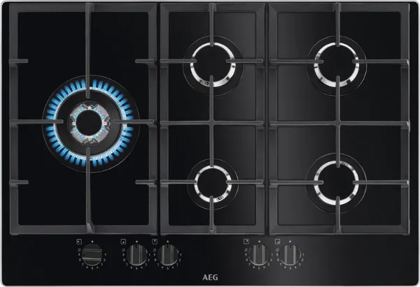 AEG HKB75820NB 6000 Gas On Glass Hob 75cm Black_Front View