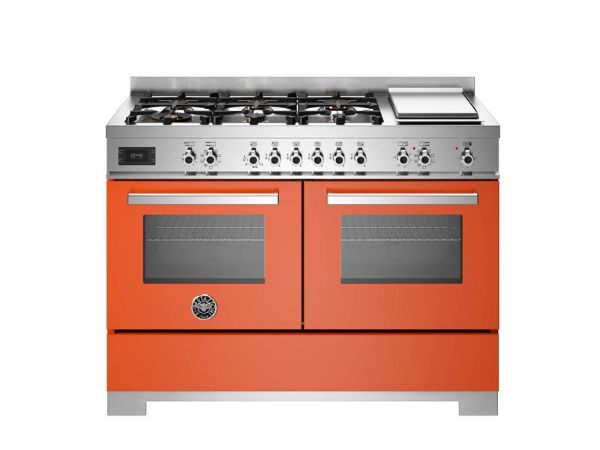 Bertazzoni PRO126G2EART2 Professional 120cm Dual Fuel Range Cooker in Orange