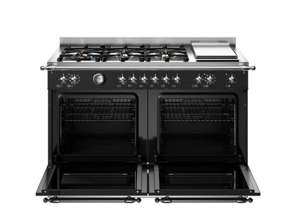 Bertazzoni HER126G2ENET2 Heritage 120cm Double Dual Fuel Burner and Griddle Range Cooker in Black
