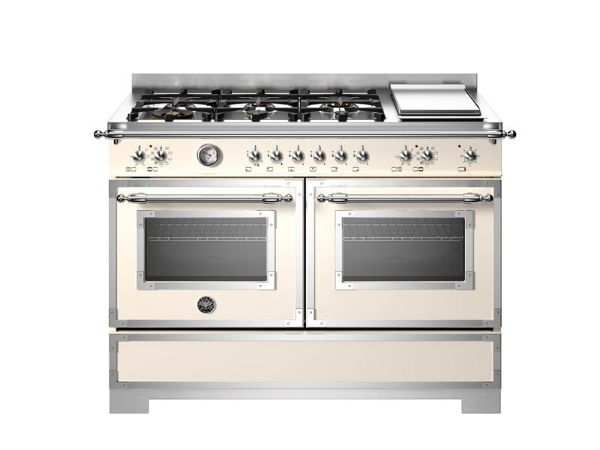 Bertazzoni HER126G2EAVT2 Heritage 120cm Double Dual Fuel Burner and Griddle Range Cooker in Ivory