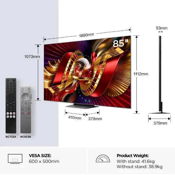 TCL 85C8L-UK 85" 4K Ultra HD QD-Mini LED Google TV_dimensions