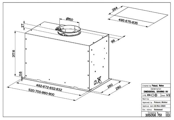 Faber Inca Lux 3.0 EVO X 52cm Integrated Canopy Cooker Hood_dimensions