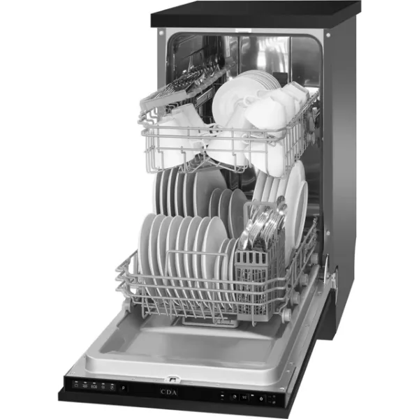 CDA SCD4509 Fully Integrated 45cm Dishwasher_Open Door Angled View