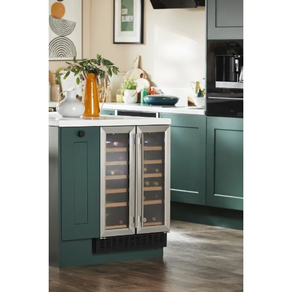 CDA CFWC624SS 60cm Freestanding Undercounter Dual Zone Wine Cooler_Installed Kitchen View