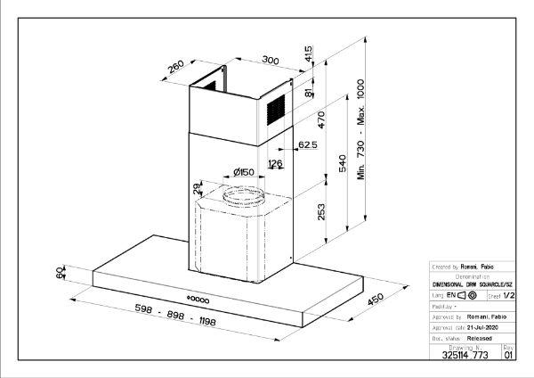 Faber Stilo Comfort A90 Wall Mounted Chimney Cooker Hood_dimensions