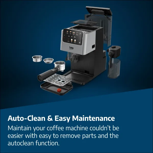 Beko CED7524X Espresso Machine with Integrated Grinder and Milk Cup - Silver_auto clean