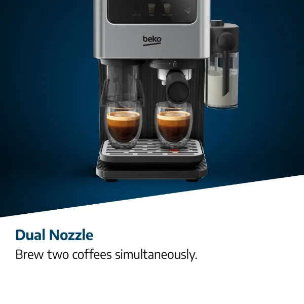 Beko CED7524X Espresso Machine with Integrated Grinder and Milk Cup - Silver_dual nozzle