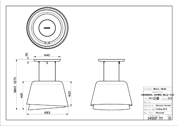 Faber Belle Plus KL  Gold / Warm Dark Grey Matt 69.5cm Cooker Hood_diagram