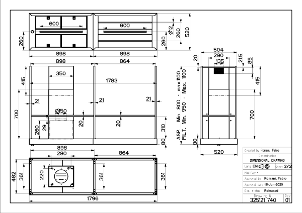 Faber T Shelf EV8 BK MATT Black Matt 180cm Island Cooker Hood_diagram