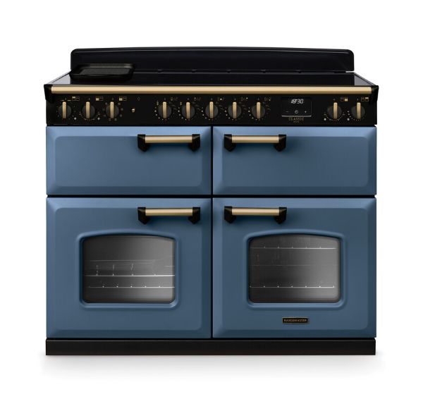 Rangemaster 18387 Classic Deluxe BC 110 Induction Range Cooker in Stone Blue with Antique Brass Trim - CLDLB110EIPSTB/AB1
