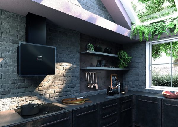 Faber Glam Fit 55 Black Glass 55cm Wall Mounted Cooker Hood_installed