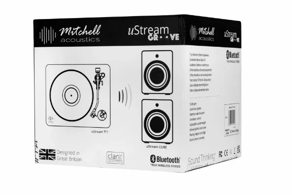 Mitchell Acoustics uStream Groove Turntable with Speakers_box angled