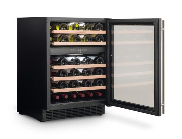 Rangemaster RDZ6046BL/ 126170 60cm Dual Zone Wine Cooler in Black with Stainless Steel Trim_side