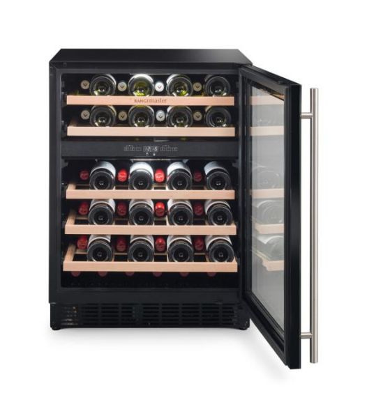 Rangemaster RDZ6046BL/ 126170 60cm Dual Zone Wine Cooler in Black with Stainless Steel Trim_open