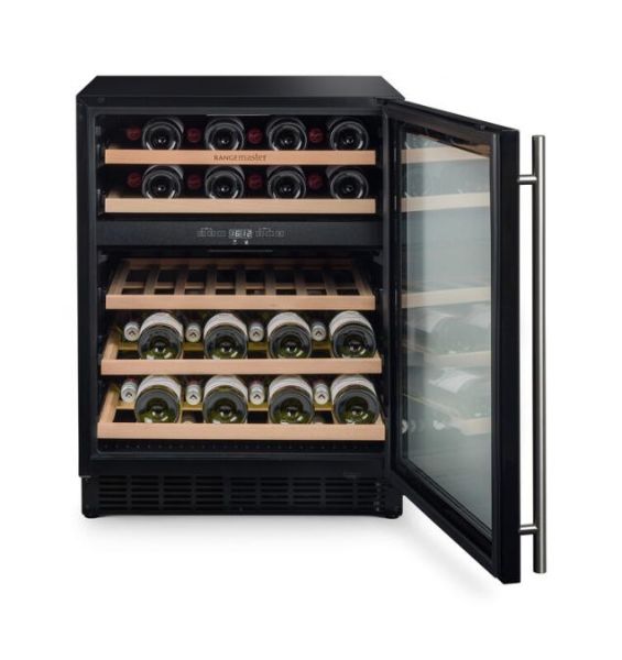 Rangemaster RDZ6046BL/ 126170 60cm Dual Zone Wine Cooler in Black with Stainless Steel Trim_front