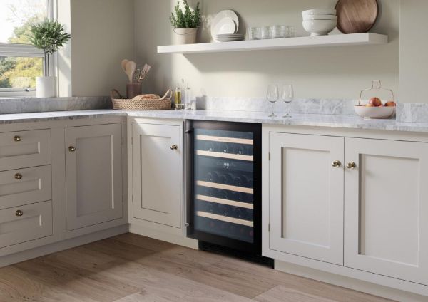 Rangemaster RDZ6046BL/ 126170 60cm Dual Zone Wine Cooler in Black with Stainless Steel Trim_installed