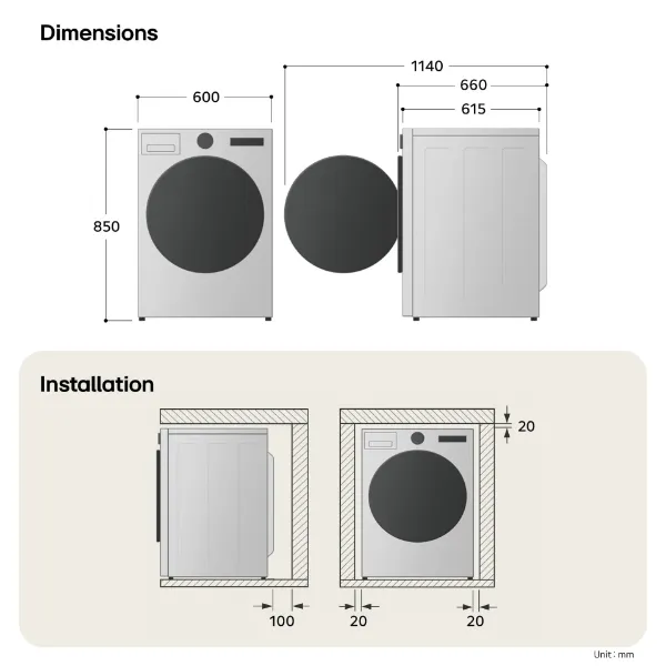 LG Series 5 RHX5009TWB 9kg Heat Pump Tumble Dryer - White