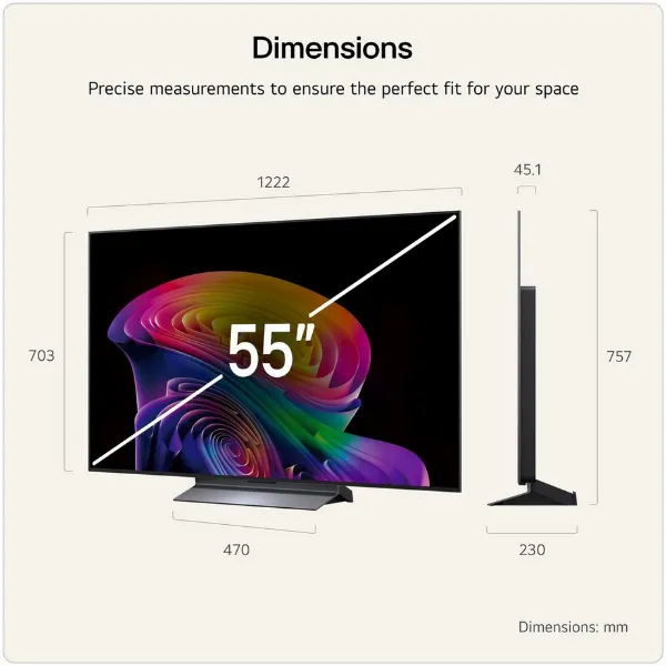 LG OLED55C66LB.AEK 55" 4K OLED evo AI Smart TV_dimensions
