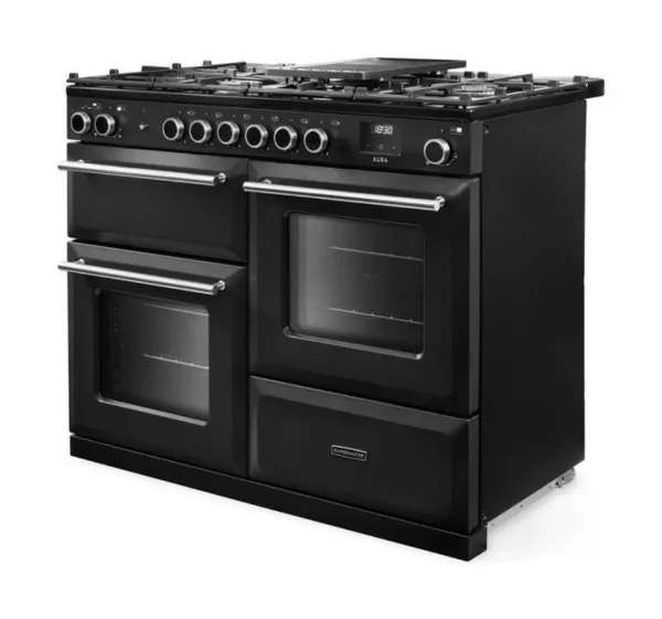 Rangemaster Aura AURA90DFP/19276 (AURA90DFPCBL/YX1) 90cm Dual Fuel Range Cooker - Black with Onyx Trim