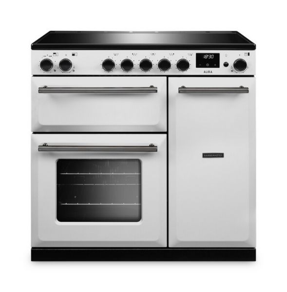 Rangemaster Aura AURA90EIP/19283 (AURA90EIPWHT/YX1) 90cm Induction Range Cooker - White with Onyx Trim