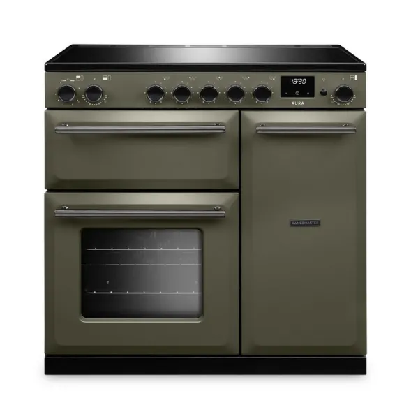 Rangemaster Aura AURA90EIP/19289 (AURA90EIPRBD/YX1) 90cm Induction Range Cooker - Riverbed with Onyx Trim