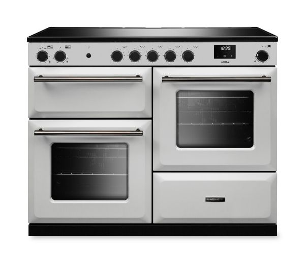 Rangemaster Aura AURO110EI/19315 (AURAO110EIPWHT/YX1) 110cm Induction Range Cooker - White with Onyx Trim