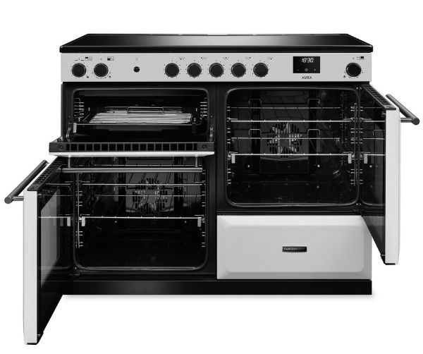 Rangemaster Aura AURO110EI/19315 (AURAO110EIPWHT/YX1) 110cm Induction Range Cooker - White with Onyx Trim