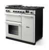 Rangemaster Aura AURA90DFP/19323 (AURA90DFPWHT/BN1) 90cm Dual Fuel Range Cooker - White with Brushed Nickel Trim
