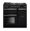 Rangemaster Aura AURA90DFP/19324 (AURA90DFPCBL/BN1) 90cm Dual Fuel Range Cooker - Black with Brushed Nickel Trim