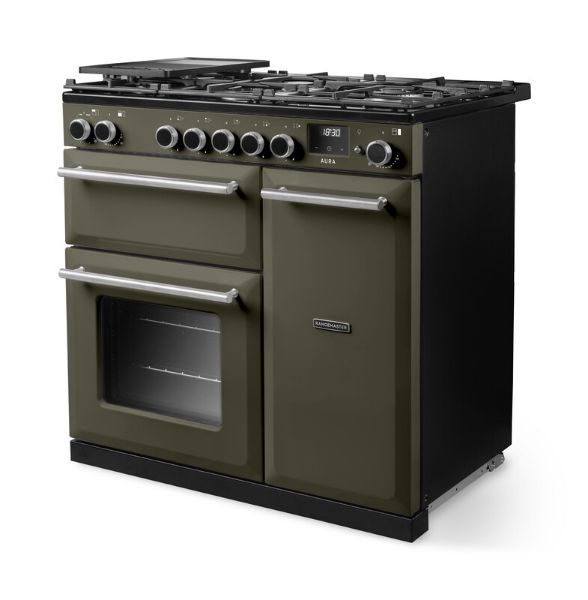 Rangemaster Aura AURA90DFP/19329 (AURA90DFPRBD/BN1) 90cm Dual Fuel Range Cooker - Riverbed with Brushed Nickel Trim