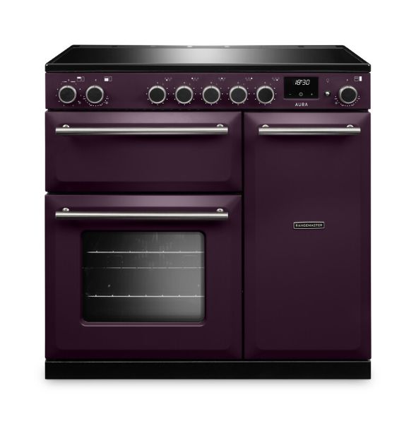 Rangemaster Aura AURA90EIP/19338 (AURA90EIPPLM/BN1) 90cm Induction Range Cooker - Plum with Brushed Nickel Trim