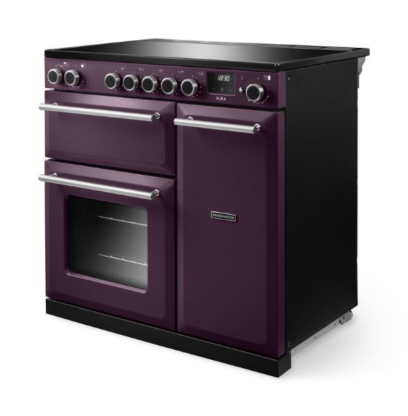 Rangemaster Aura AURA90EIP/19338 (AURA90EIPPLM/BN1) 90cm Induction Range Cooker - Plum with Brushed Nickel Trim