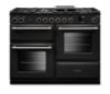 Rangemaster Aura AURO110DF/19356 (AURAO110DFPCBL/BN1) 110cm Dual Fuel Range Cooker - Black with Brushed Nickel Trim