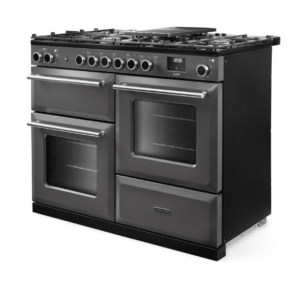 Rangemaster Aura AURO110DF/19357 (AURAO110DFPSLT/BN1) 110cm Dual Fuel Range Cooker - Slate with Brushed Nickel Trim