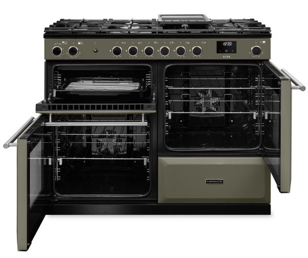 Rangemaster Aura AURO110DF/19361 (AURAO110DFPRBD/BN1) 110cm Dual Fuel Range Cooker - Riverbed with Brushed Nickel Trim
