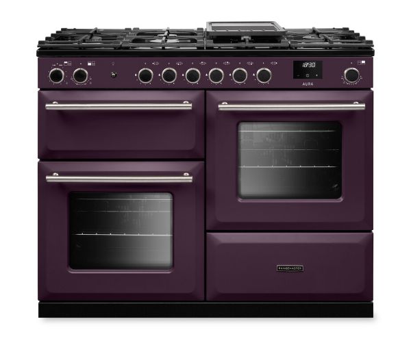 Rangemaster Aura AURO110DF/19362 (AURAO110DFPPLM/BN1) 110cm Dual Fuel Range Cooker - Plum with Brushed Nickel Trim