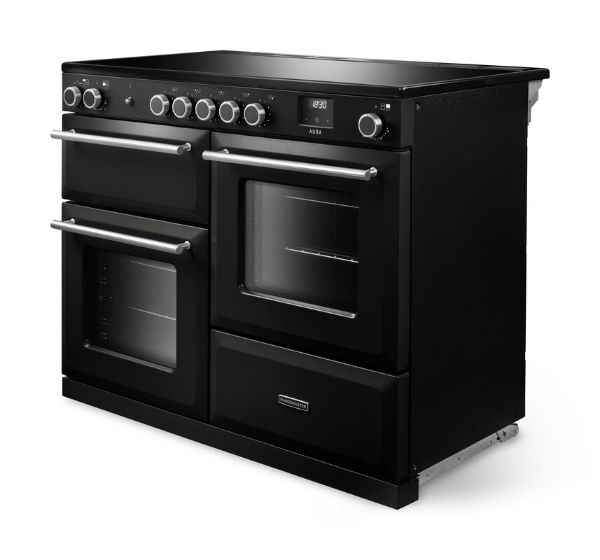 Rangemaster Aura AURO110EI/19364 (AURAO110EIPCBL/BN1) 110cm Induction Range Cooker - Black with Brushed Nickel Trim